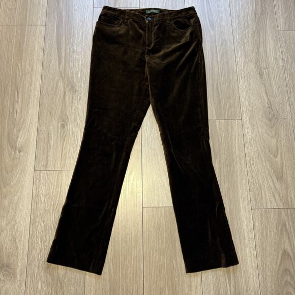 Ralph Lauren Womens Stretch Straight Leg Casual Preppy Corduroy Pants Brown 6 - Picture 1 of 10
